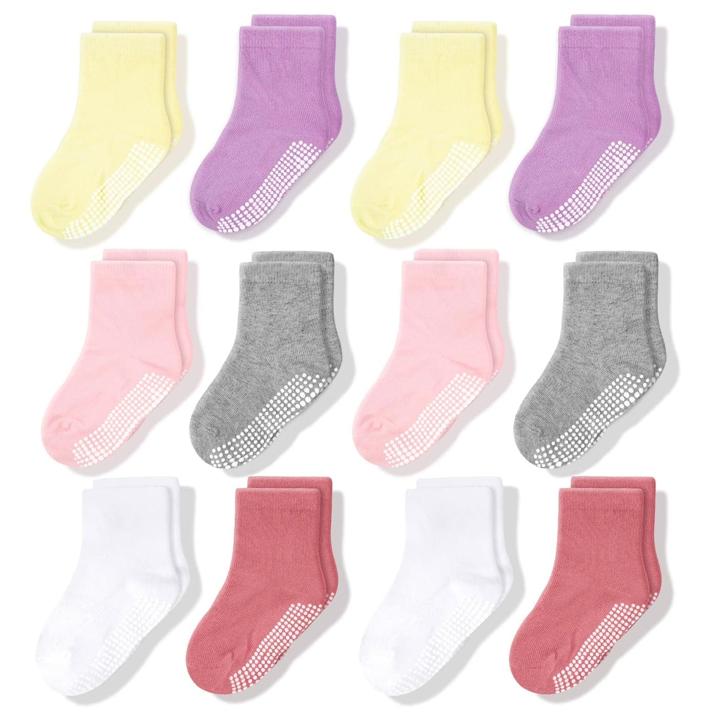 CozyWay Baby Girl Socks with Grippers Non Slip Crew Grip Socks For Babies Comfy Soft Cotton Infant 06 Months Multi Color Pink 12 Pack