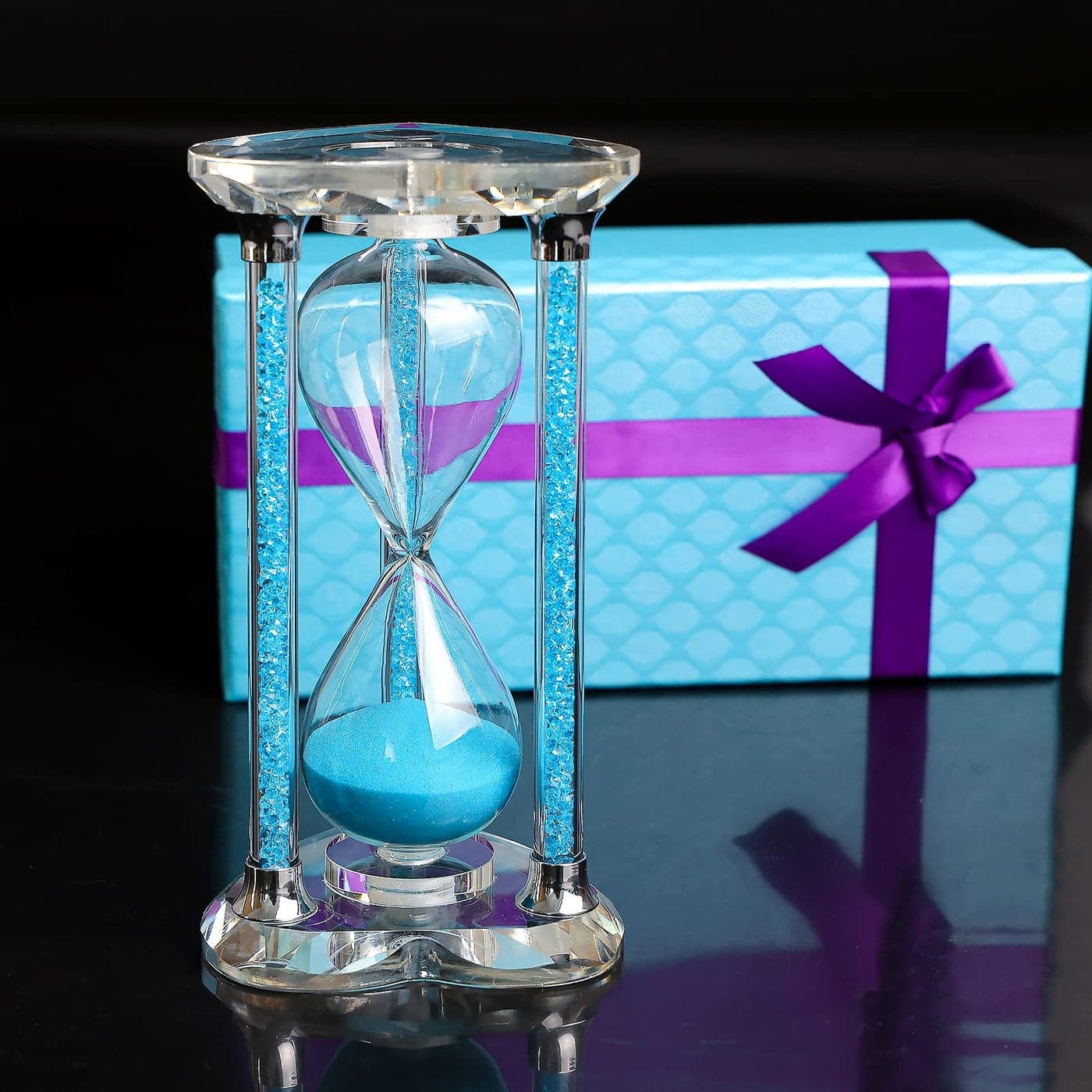 60 Minutes Sand TimersHeart Shaped Crystal Hourglass Sand Clock with Gift Box Blue
