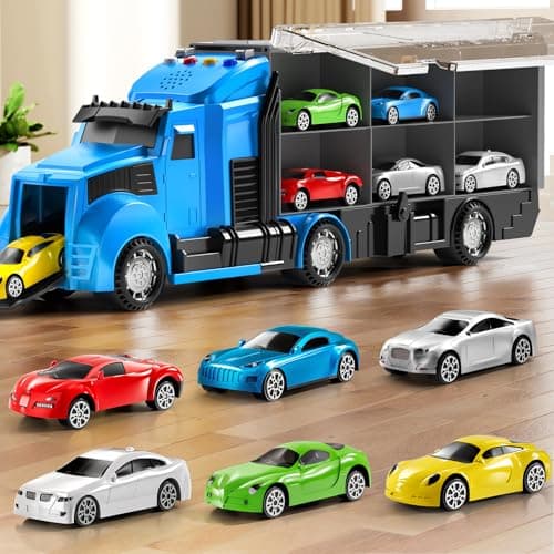 NIPLOOOW Racing Trucks Toy Set with Play Mat Carrier Truck Play Vehicles Set for 3 4 5 6 Years Old Boys Kids DieCast Car Toy for Toddlers 34 Years Birthday Gifts Toys for 39 Year Old Boys