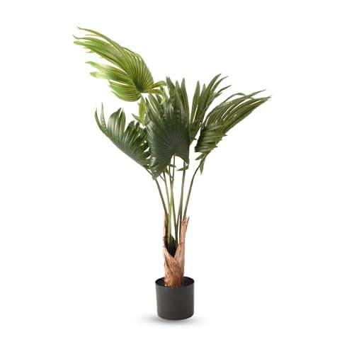 Kuber Industries Scallop Artificial Tree | 6 Leaf Fan Plant | 120 CM Fake Green Leaves Plant with Pot | Tropical Plant for Home Decor | Greenery Faux Leaves Plant | Plastic | FH-PK1206 | Green