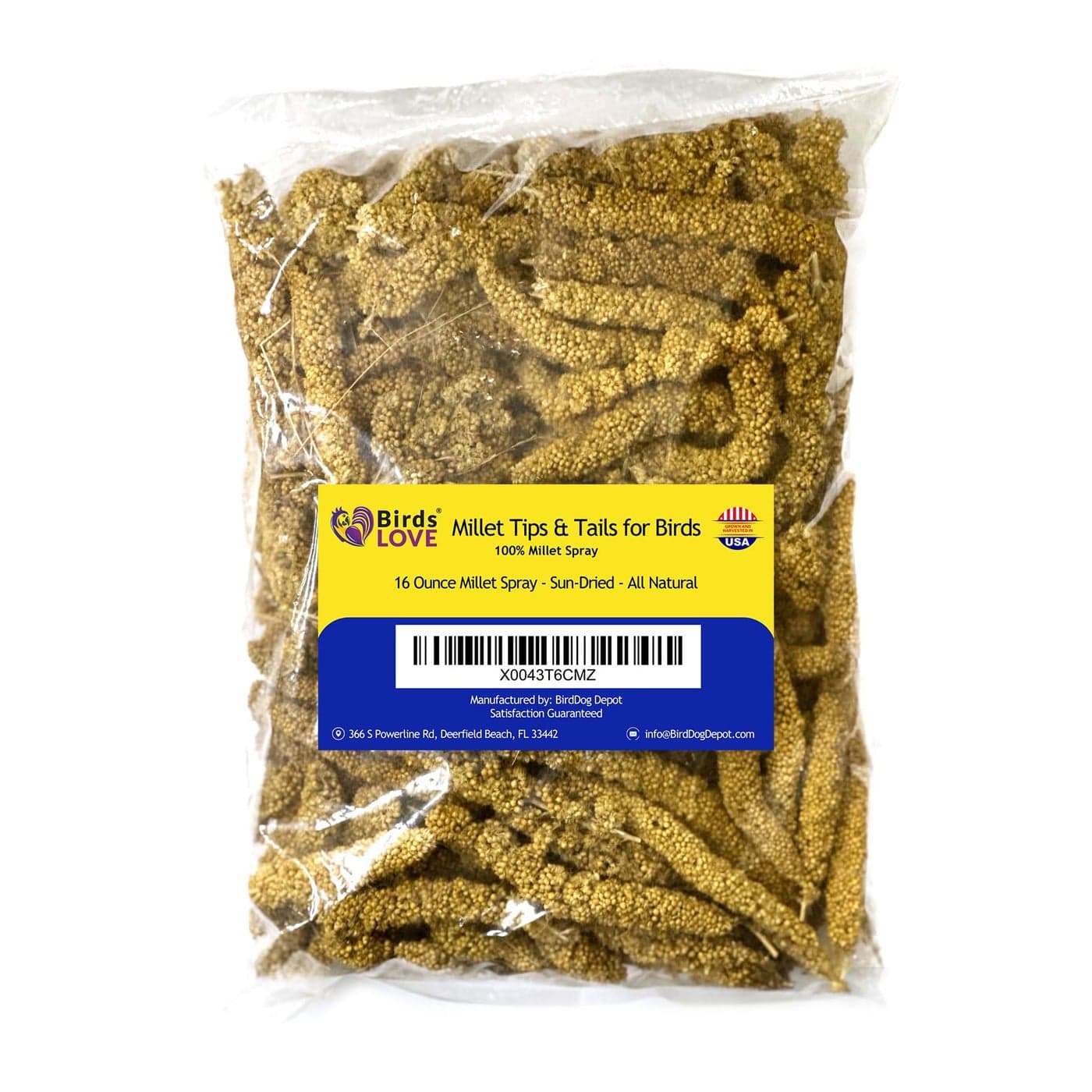 Birds LOVE Millet Tips & Tails for Birds - Parakeets, Cockatiels, Lovebirds, Finches, Budgies, Canaries, Cockatoos - Natural & Healthy Millet for Birds - Parakeet Food & Treats for All Parrots, 1lb
