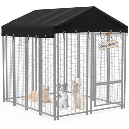 MUTUSHI Outdoor Dog Kennel Cover 10'D x 10'W Black Dog Kennel Replacement Top Cover Waterproof Windproof Anti-UV Compatibe for Multiple Brands of Dog Cages (Without Frame)