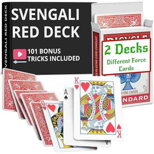 Teds Sterling Magic Standard Bicycle Svengali Decks Trick Kit Pack of 2 Decks with Different Force Cards Red