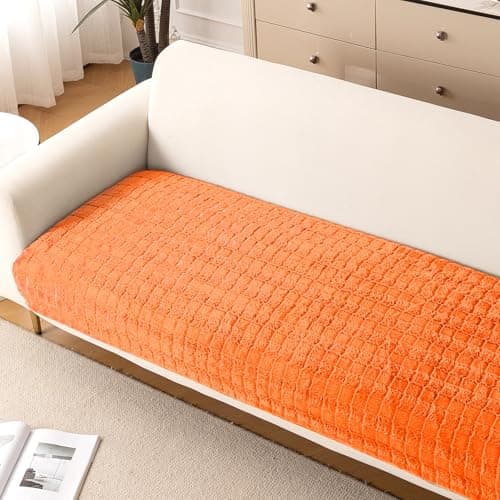 HOKIPO 'Plush Haven' Premium Sofa Mat for 1/2/3 Seater & L Shape Sofa. Make Your Own Sofa Cover Set, Anti-Slip Mat Length 90(D) X 170(L) cm, Orange(AR-5035-OR)
