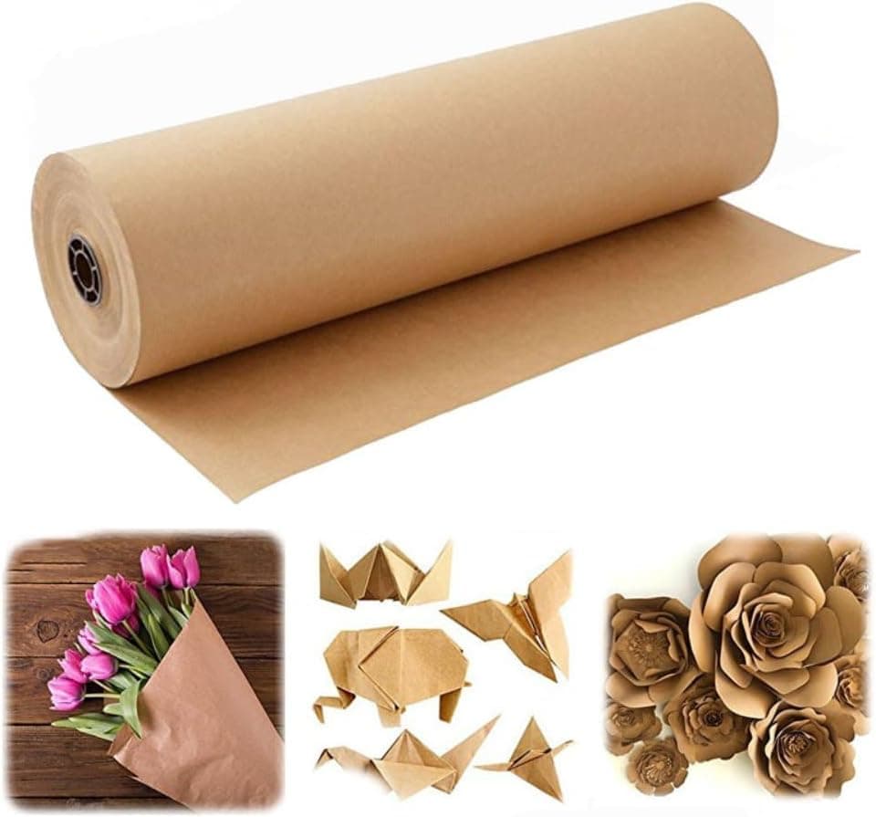 Kraft Paper Roll, 0.3 x 30 m Natural Brown Wrapping Paper, Eco, for Gift Packaging, DIY Crafts, Home Decoration, and Shipping