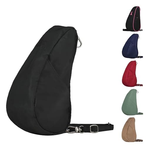 AmeriBag 10" Healthy Back Bag Microfiber Ergonomic Crossbody Sling Baglett for Everyday Use, Travel & Walking Comfort (Black)