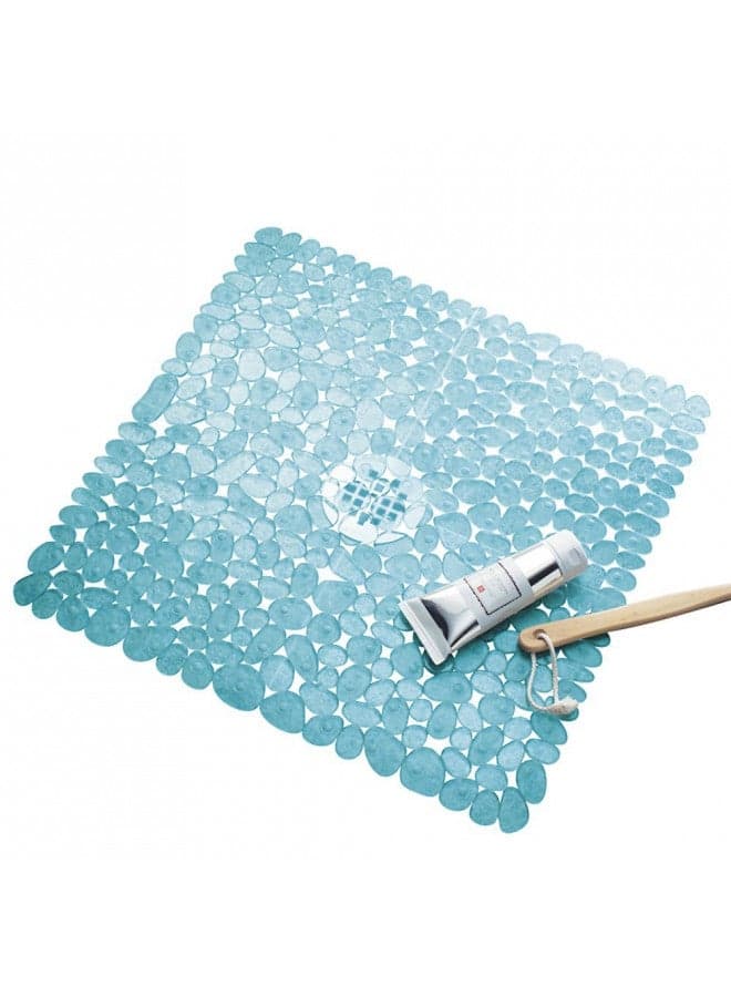 iDesign Pebblz Suction Non-Slip Square Bath Mat for Shower, Bathtub, Stall, 22" x 22", Blue