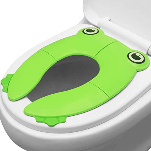 Zollyss Toilet Potty Training Seat Cover, Travel Toilet Seat, Folding Non Slip Silicone Pads, Travel Portable Reusable Kids Toddlers Boys Girls, Carry Bag, Green