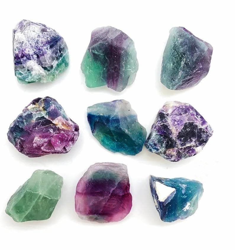 Simurg Raw Fluorite Stone 1lb A Grade Rainbow Fluorite Rough Crystal Aroma Stone Green Fluorite Rocks for Cabbing Tumbling Cutting Lapidary Polishing Reiki Crystal Healing