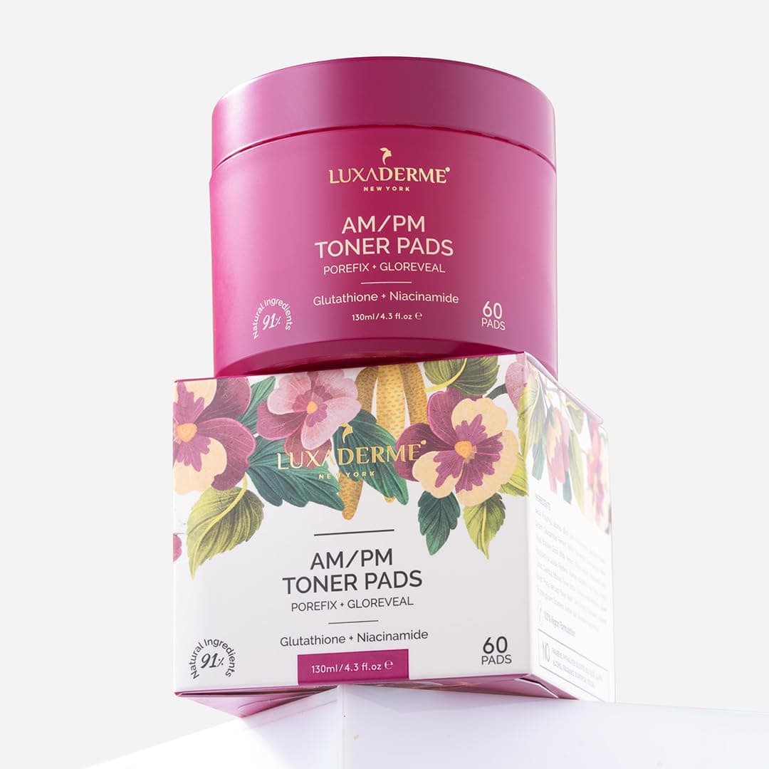 LuxaDerme Korean AMPM Toner Pads Remove Impurities Tighten Pores Even tone Hyrdated Skin Achieve Korean Glass Skin Glow 91 Natural Ingredients with Niacinamide Gluathione Astaxanthin 60 Pads