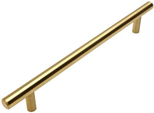 Cosmas 10 Pack 305-192BB Brushed Brass Cabinet Hardware Euro Style Bar Handle Pull - 7-1/2" Inch (192mm) Hole Centers, 10" Overall Length