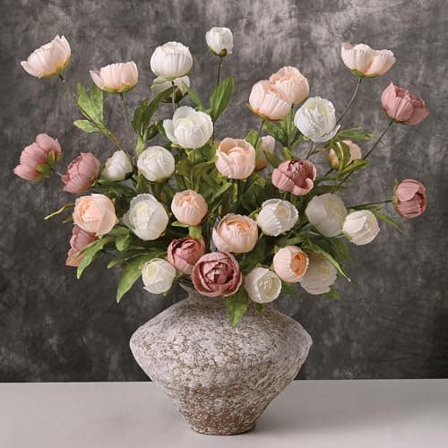 Waipfaru 6 Pcs Faux Peonies Artificial Flowers for Vase, 27" Fake Silk Peonies Flowers for Wedding, Vase Filler Flowers for DIY Bouquets Centerpieces Bridal Shower Office Decor- Mixing