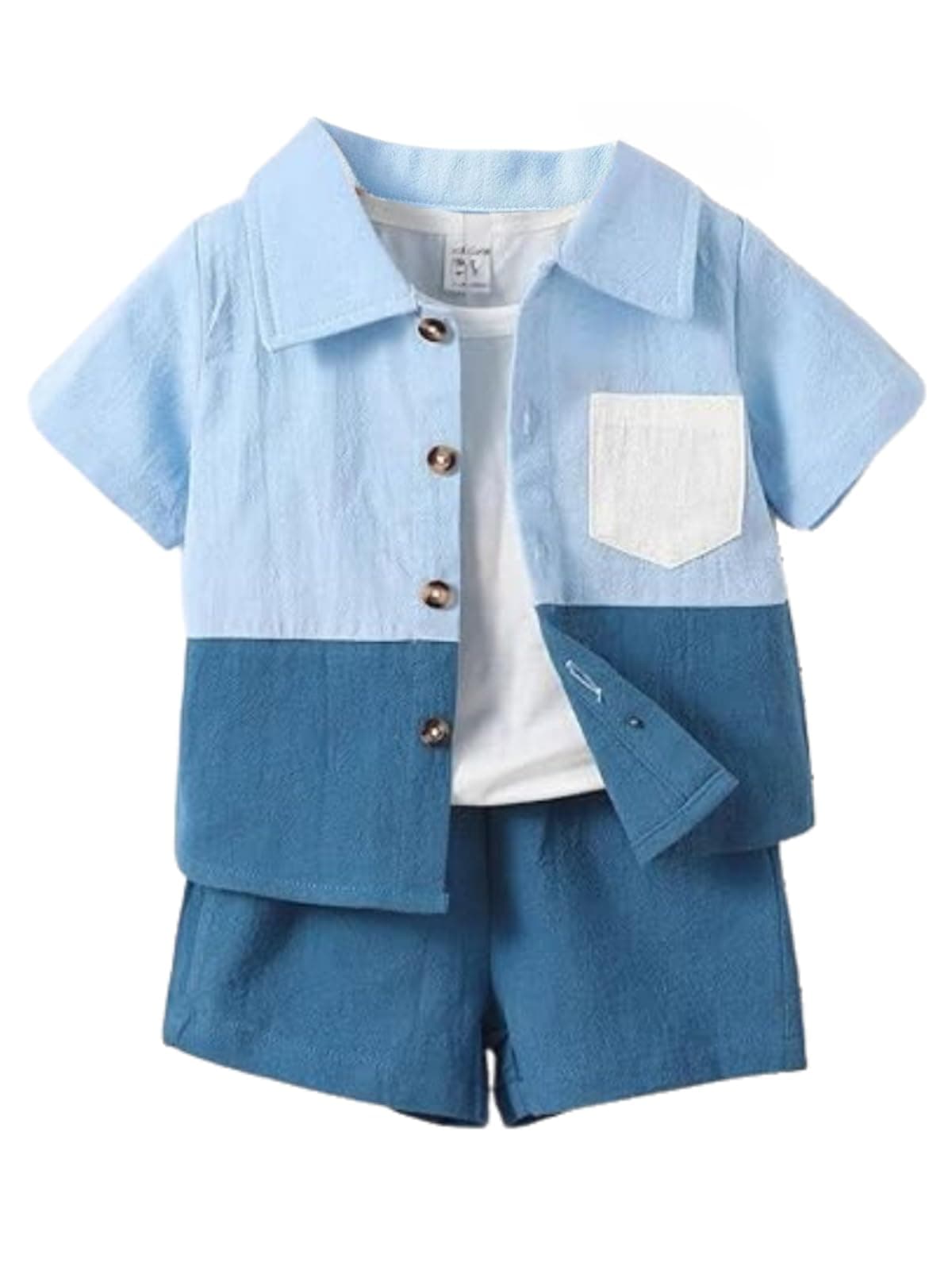 URBAN OX Boys Poly Cotton Solid Stylish Co-Ords Set | Multi-Color Shorts & Shirt | Comfortable Wear (Blue, 6-7 Years)