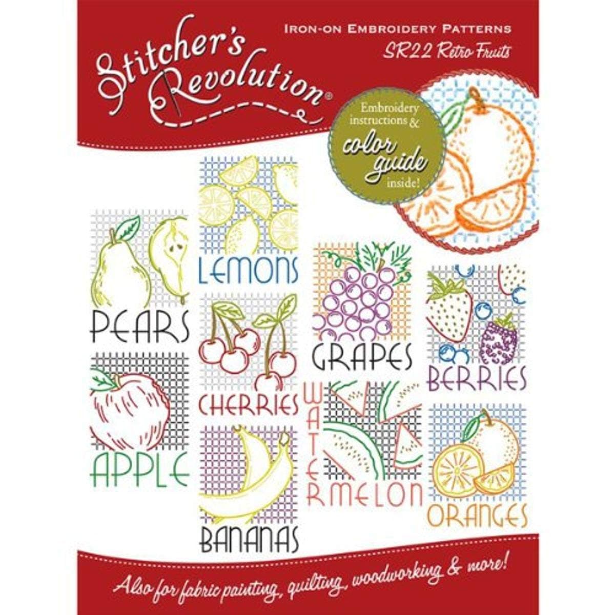 Stitchers Revolution IronOn Transfer Pattern for Embroidery Retro Fruit