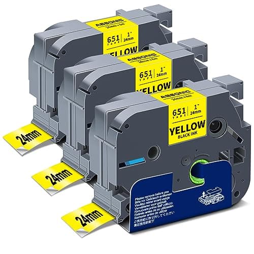 Absonic 24mm Yellow Tze Label Tape Compatible for Brother TZe-651 Tze651 0.94" Black on Yellow Tz Laminated Tape for Ptouch Label Maker PTD610BT PTD600 PTP750W PTP710BT E550WVP 2730VP 2430PC, 3 Pack