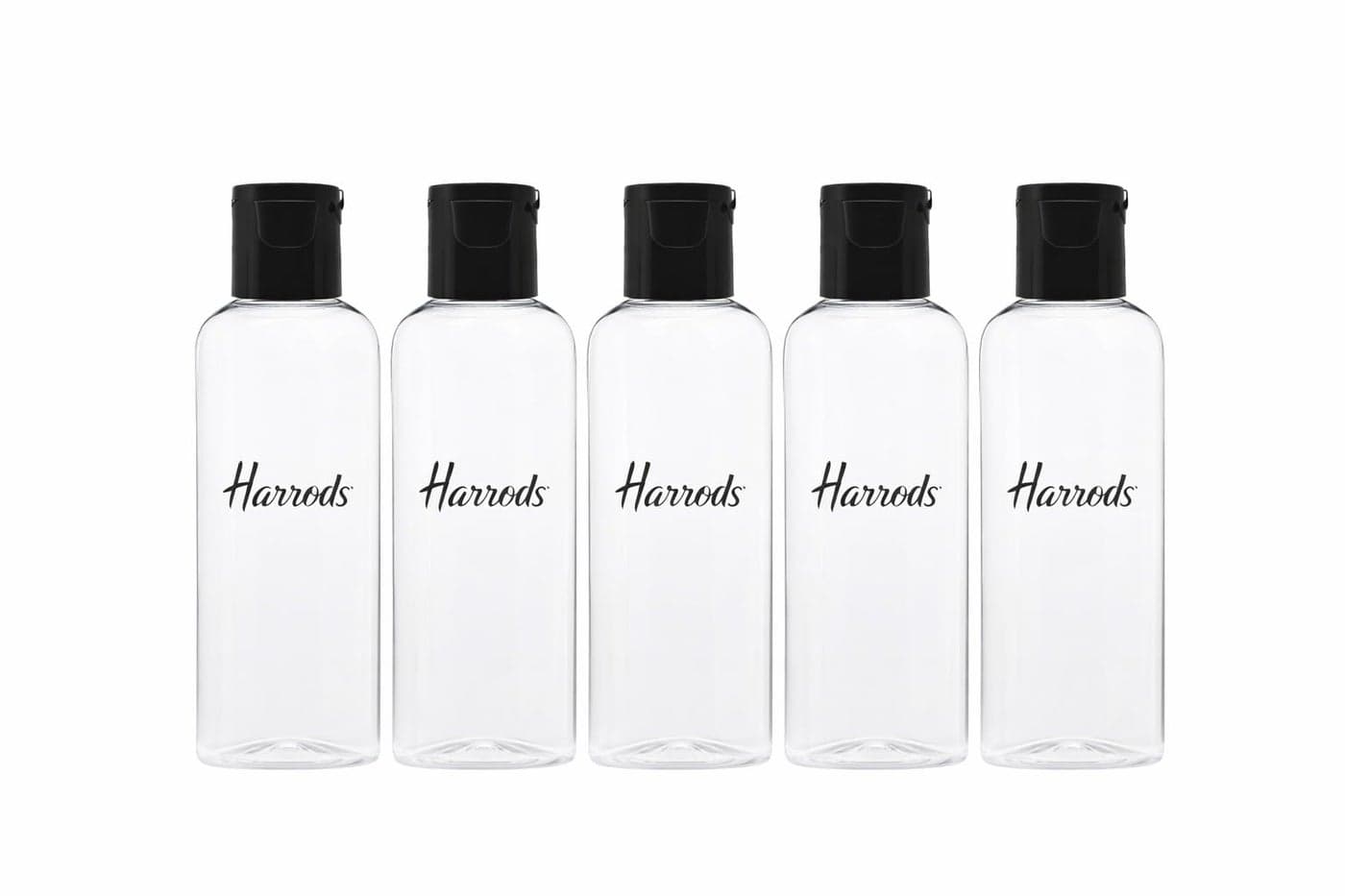 HARRODS 100ml Refillable Travel Bottles for Toiletries (Pack of 5) | Leak-Proof Clear Plastic Bottles with Flip Cap | Portable Travel Containers for Shampoo, Lotion, Cream & Oils