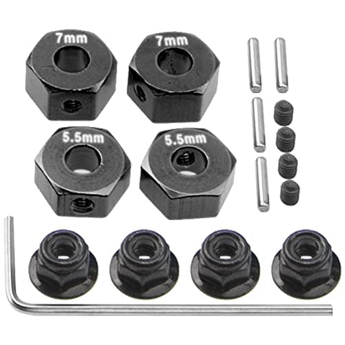 ShareGoo Aluminum 12mm Hex Wheel Hubs Hex Adapter & Flanged Lock Nuts Compatible with Traxxas 2WD Slash Rustler Stampede 1/10 RC Car (Black)