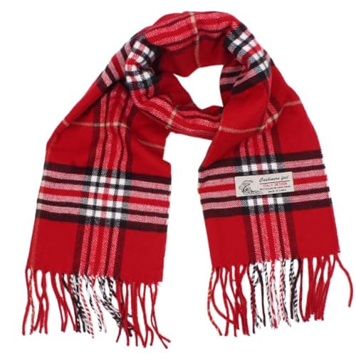 TZ Promise Plaid Cashmere Feel Classic Soft Luxurious Winter Scarf For Men Women (Red)