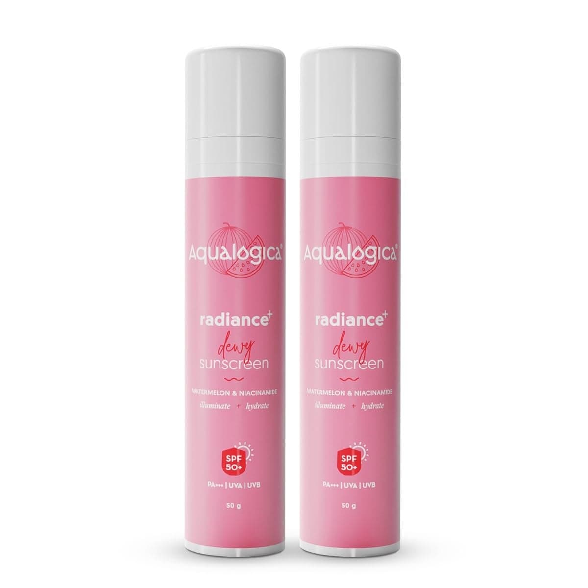 Aqualogica Radiance Dewy Sunscreen SPF 50 PA Lightweight texture for oily combination acne prone skin Broad spectrum protection No white cast Non greasy For Men Women 50g x 2