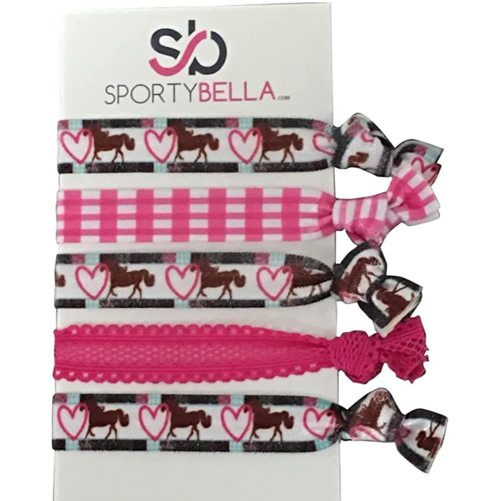 Infinity Collection Heart Horse Hair Ties Set No Crease Equestrian Gift Ponytail Holders for Girls Women Sports Ribbon Ties