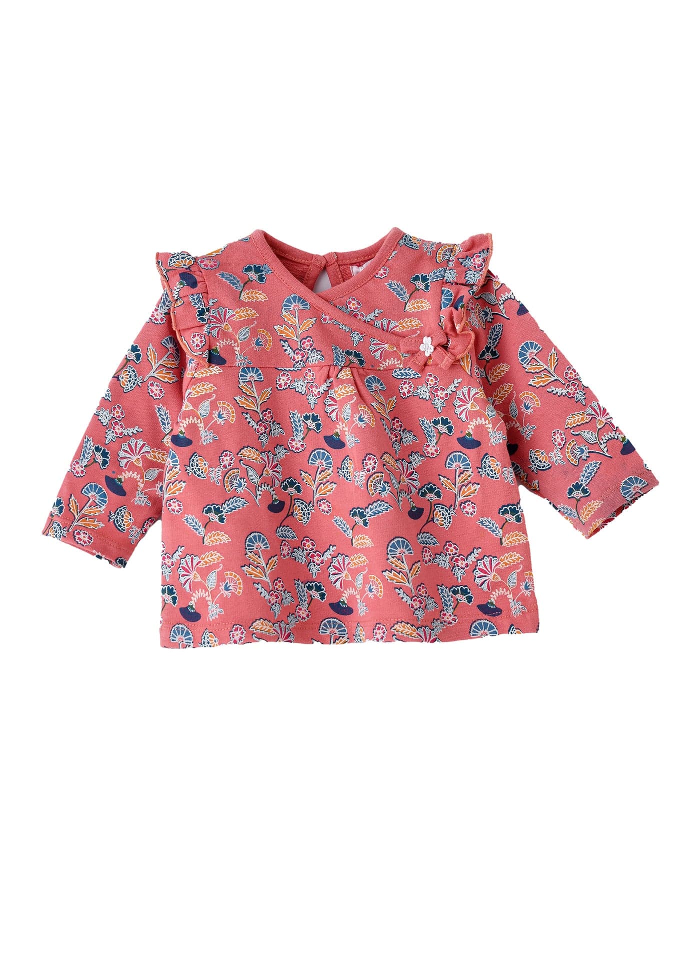 Baby Coral Floral Top with Ruffle Detail