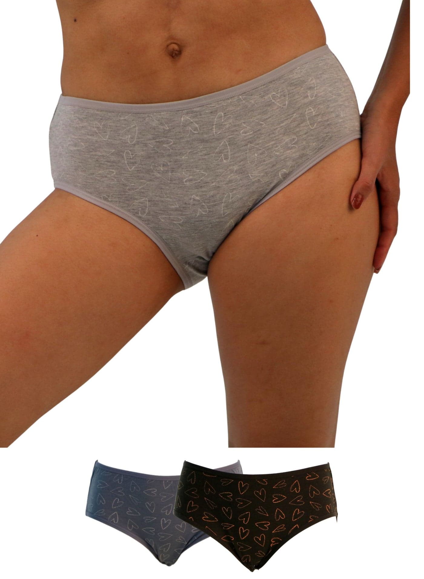 33069 Women's Hearts Design Mid Rise 3-Pack Panties, Multicolor