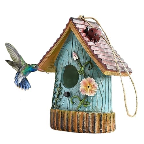 Resin Bird House, Hanging Birdhouses for Outsides, Colorful Decorative Hummingbirds Houses for Outdoor Garden Backyard (A)