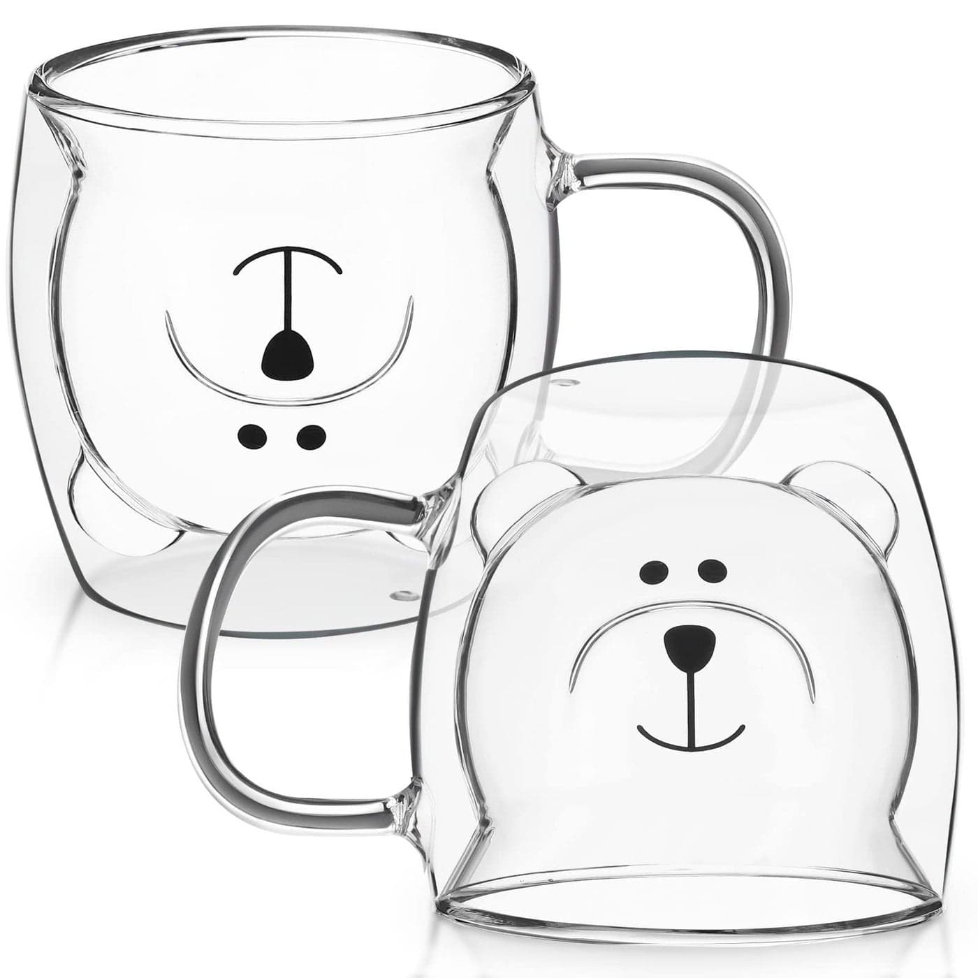 Patelai Cute Bear Tea Cup Double Wall Glass Milk Coffee Bear Mug with Handle Insulated Espresso Christmas Beer Cup Cute Birthday Gift for Women Men Valentine 250 Ml 8 4 ozWhite2 Pieces