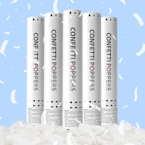 White Confetti PoppersRice Paper Water Soluble Cannon for WeddingBiodegradable Confetti Poppers Air Powered For EngagementWeddingBirthdayCelebrations and New Years EveWhite 5pack
