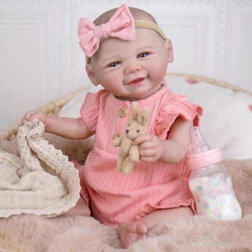 Aori Realistic Reborn Baby Dolls 20 Inch Lifelike Newborn Baby Girl Doll with Weighted Soft Body and Soft Vinyl Limbs with Pink Outfit Set for Cudding Perfect Christmas Birthday Gift for Girls