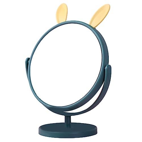 Mockery® Desktop Makeup Mirror Rabbit Ear Cosmetic Vanity Mirror for Girls Practical Adjustable 360 Degree Rotating Mirror with Green Rabbit Ear Design