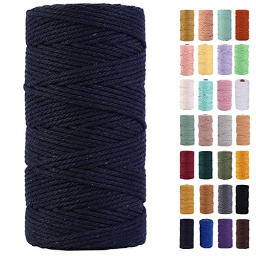 MAOQIAN Navy Blue Macrame Cord 3mm x 109Yards,Colored Cotton Rope Colorful Cotton Cord Soft Craft Cord Twine for Wall Hanging Plant Hangers Crafts Decorative Projects