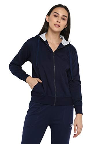 Alan Jones Clothing Women's Solid Zipper Hooded Sweatshirt | Front Zip, Ribbed Hem, Lined Hood, Casual Winter Wear (Navy_XL)