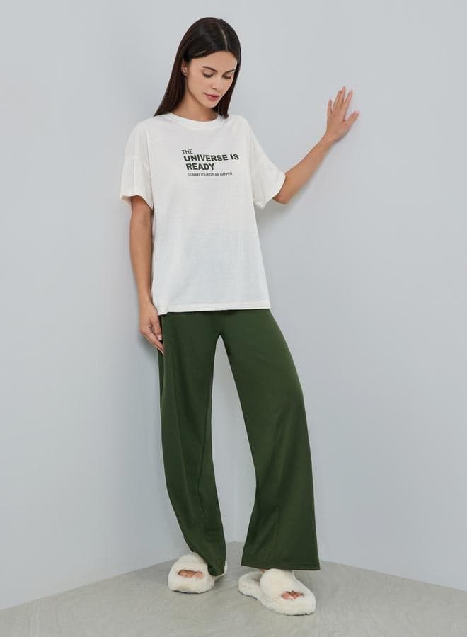 Women White Printed T-Shirt and Straight Pyjama Set