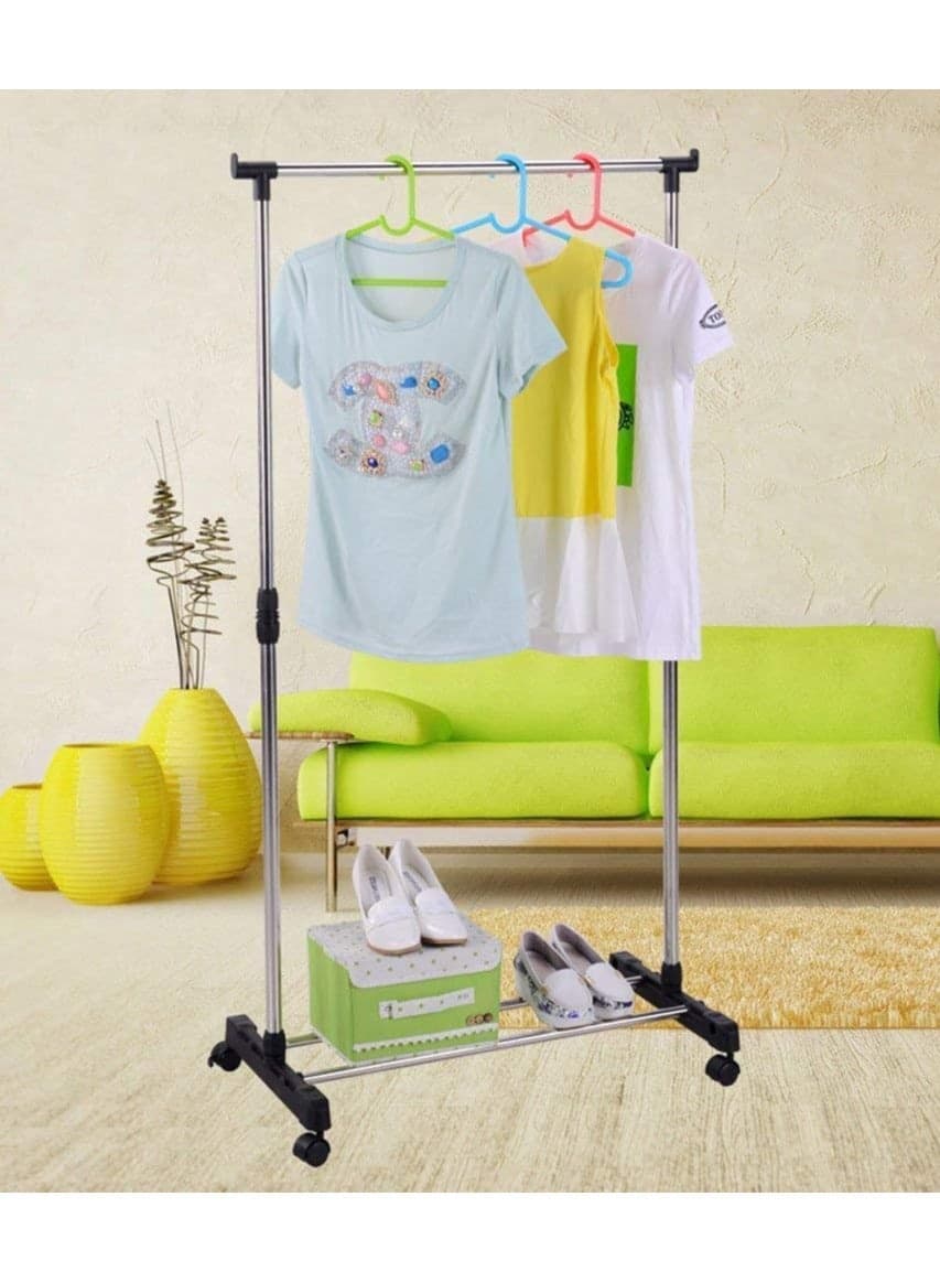 Adjustable Rolling Steel Cloth Hanger Organizer Garment Rack Heavy Duty Rail with Wheel Clothes Storage