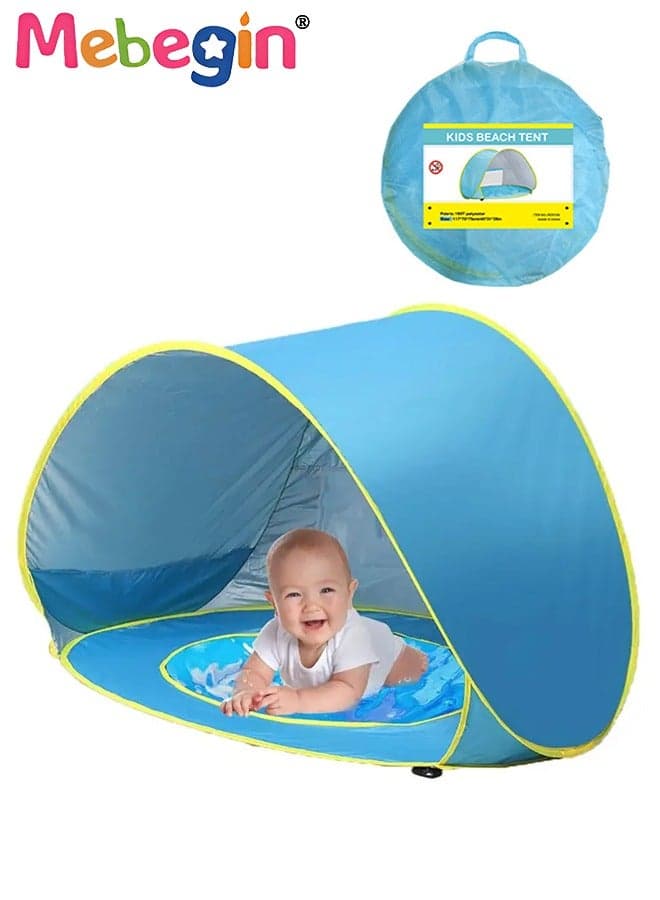 Baby Pop Up Beach Tent with 4 Ground Spikes and Storage Bag, Large Anti-UV Beach Tent with Roll Up Windows, Pop Up Sun Shade, Easy to Carry and Set Up, Beach Umbrella Baby for Beach, Traveling, Hiking, Camping and Fishing, 117*79*70cm