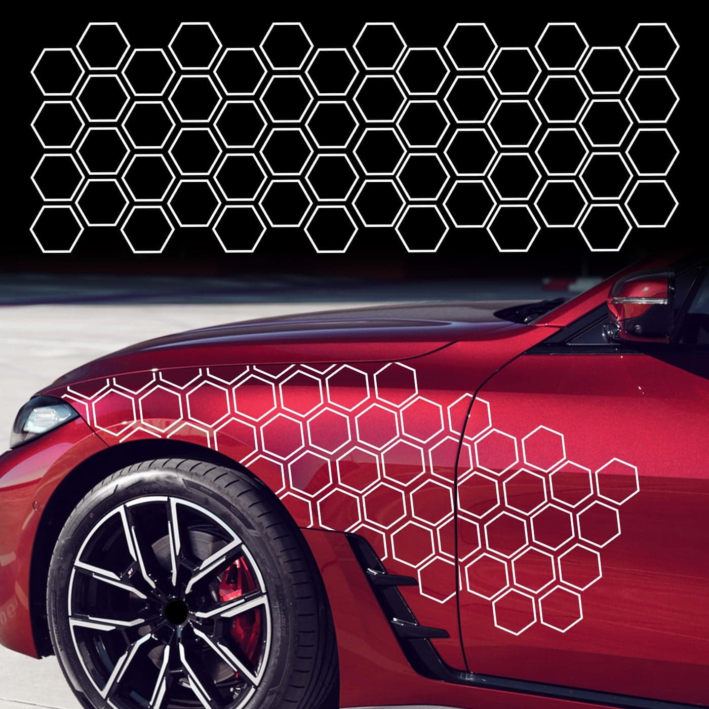 TOMALL 38x12 Honeycomb Car Side Body Stickers Hexagonal Graphics Decals Auto Vinyl Waterproof Car Door Side Stripes Racing Sports Skirt Decal Universal for Car Vehicles SUV Decorations White