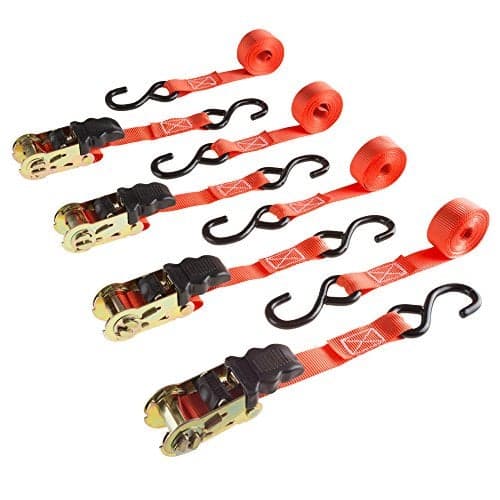 4Pack Ratchet TieDown Straps 10Feet 1500lb Break Strength Cargo Straps for Camping Hunting Moving Trailers and Roof Racks by Stalwart
