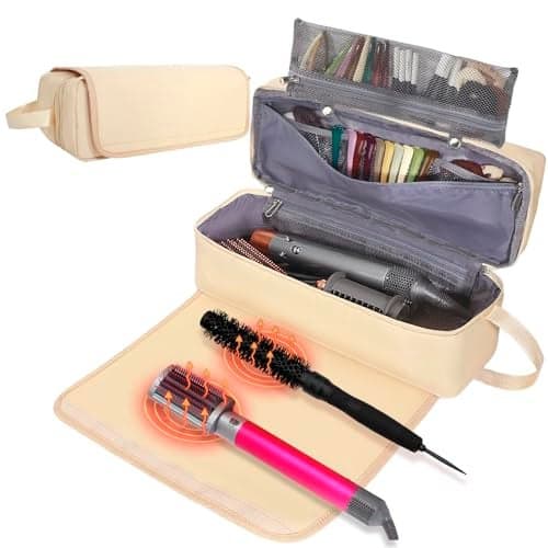 FAMOPLAY Hair Tools Travel Bag with Heat Resistant Pad Portable Hair Tools Storage for Hair Straighteners Curling Iron and Hair Care Accessories Traveling Essentials for Women