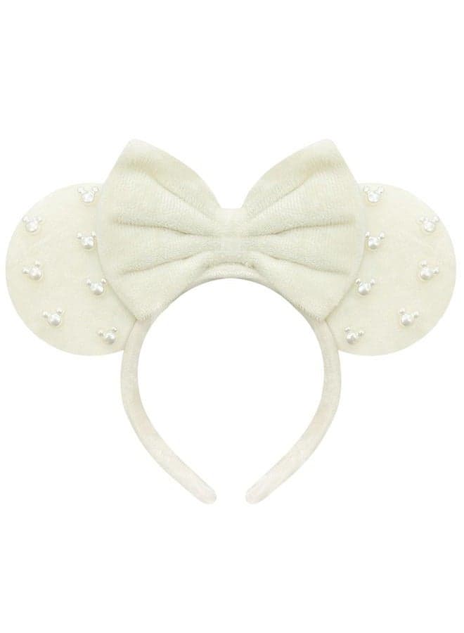 White Mouse Ears Headbands for Women Fuzzy Bows Mouse Ears Cute Headband Halloween Headband