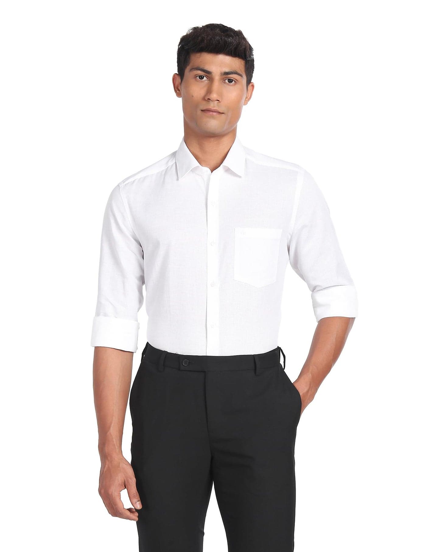 Arrow Men Slim fit Cotton Solid Long Sleeves Cutaway Collar Shirt(ARADOSH1566_White_38)