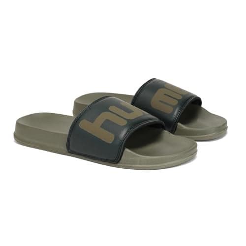 hummel CHUNK MEN SLIDERS Comfortable Cushioned Sole Arch Support Durable Lightweight Flexible Trendy Style Flip flops and Slippers Slides for Men Daily use Chappal - UK 10 Olive/Green
