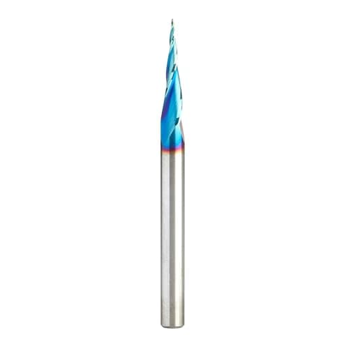 Amana Tool Carbide Up Cut Spiral CNC Router Bits for 2D/3D Carving, 46280-K, 6.2 Deg Tapered Angle Ball Tip x 1/32 D x 1/64 R x 1 x 1/4 Shank 3 Flute