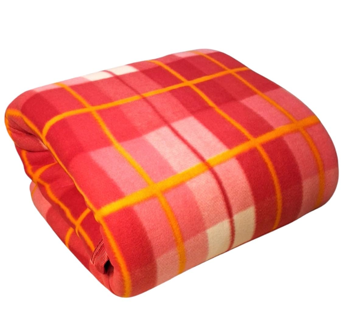 CHANDRAVATI Modern Polar Fleece All Season Blanket with || Satan Border || 500 TC || Heavy Quality || (CK-Cherry Red, Single)