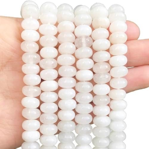 Songxi 5x8mm Natural White Jade Stone Rondelle Beads 75 PCS Spacer Round Abacus Beads for Jewelry Making Gemstone for Bracelet Necklace Arts and Crafts