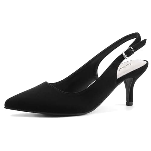 Greatonu Women's Black Kitten Heels Pointed Toe Slingback Leather Insole Casual Party Wedding Dress Pumps Shoes Size 10