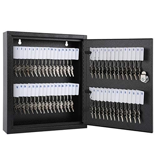 KYODOLED Key Storage Lock Box with Key, Locking Key Cabinet, 60 Key Management Wall Mount with Key Lock, Key Hooks & Tags Key Labels, 2.5" D x 10.2" W x 12.1" H (Black,60 Key)