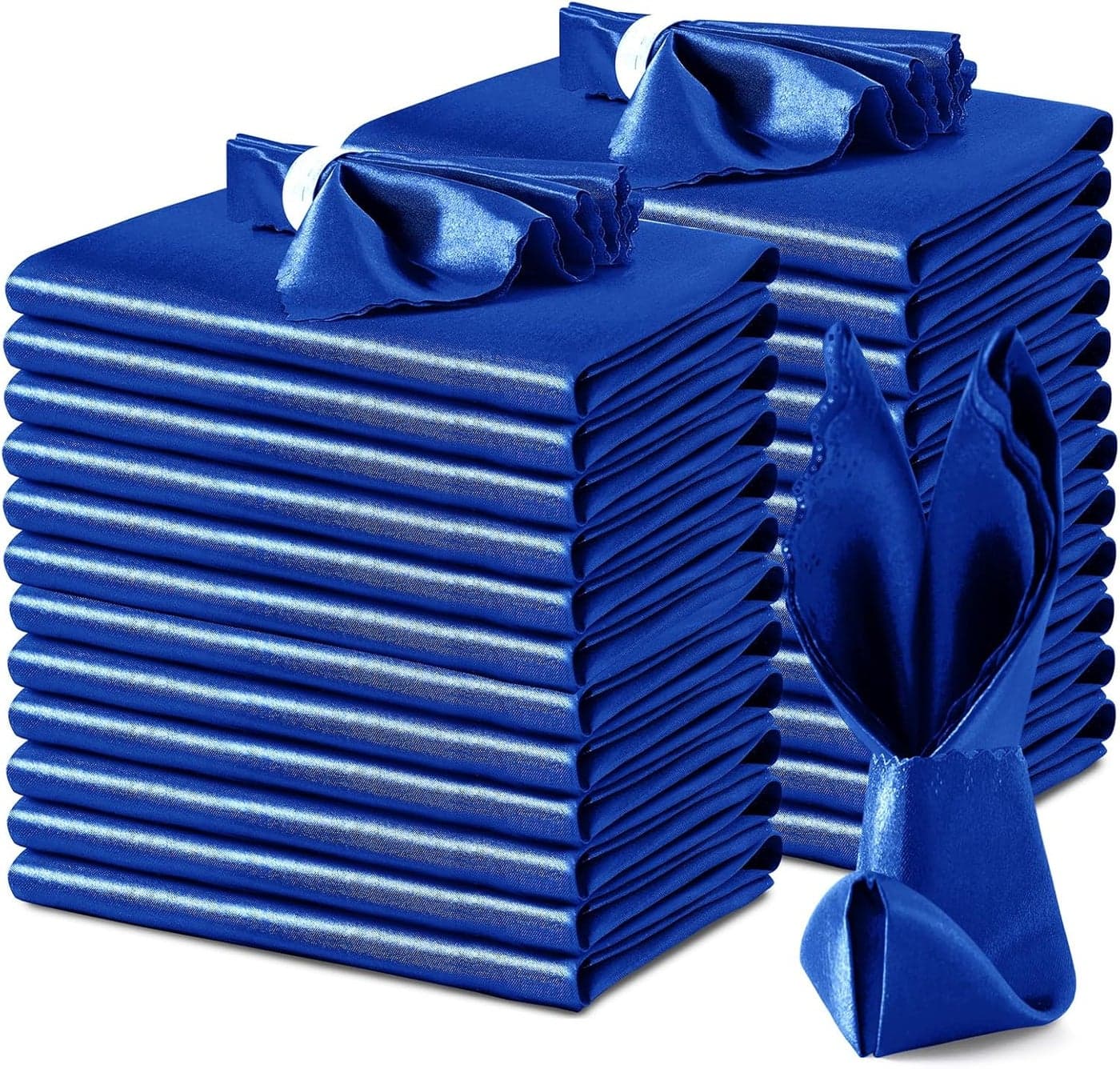 VACVELT Royal Blue Satin Napkins 24 Pack 17x17 Inch Scalloped Elegant Dinner Napkins for Wedding Banquet Party