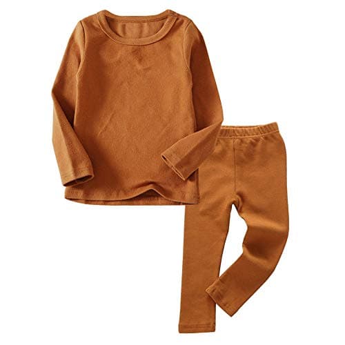 JWWN Toddler Boys Girls Thermal Underwear Long Sleeve T-shirt Leggings 2Pcs Kids Winter Base Layer Set, (Brown,3Years)