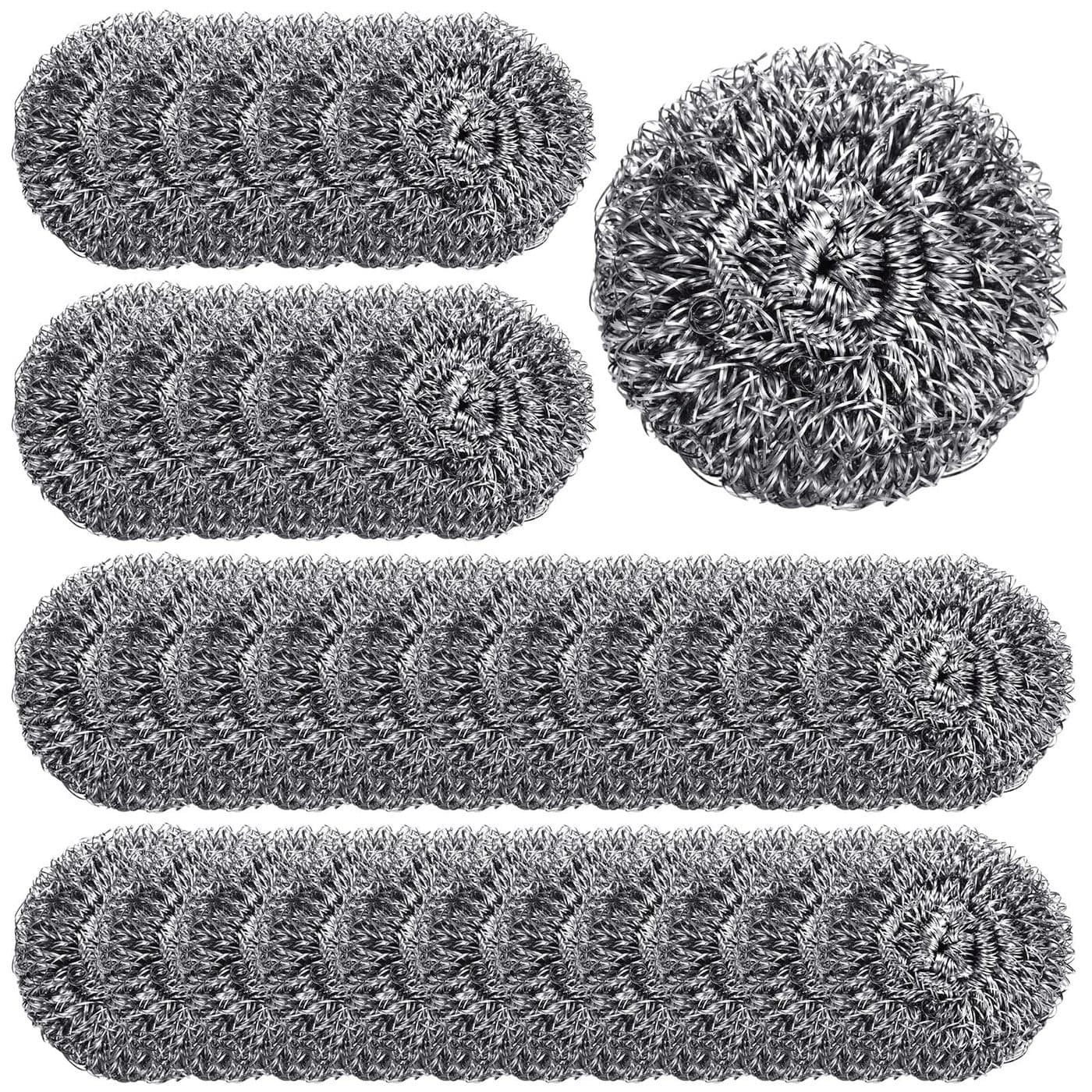 Yinkin 100 Pieces Stainless Steel Scrubber Bulk Steel Wool Scrubber Metal Sponge Wire Scouring Pad Heavy Duty Clean Dish Pot Pan and Oven for Kitchen Bathrooms and More
